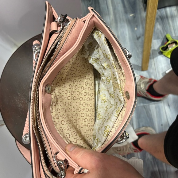 2/$25 Guess Pink Satchel with Braded Handles with Silver Accents - Picture 4 of 9